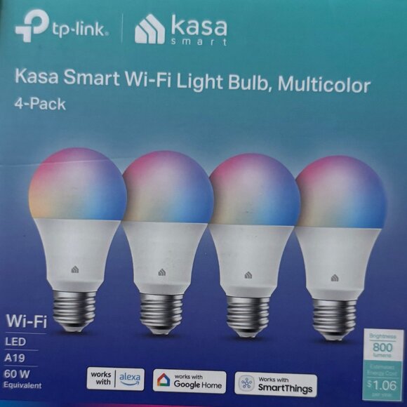 Kasa Smart Light Bulbs, Full Color Changing Dimmable WiFi LED  A19  4 Count - Picture 1 of 7